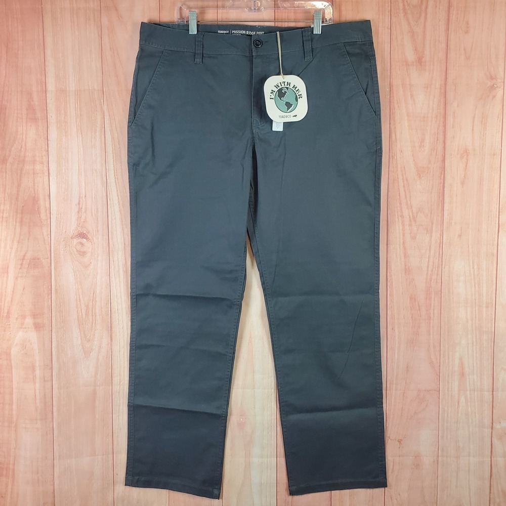 Toad&Co Mission Ridge Pants Mens Sz 38 X 32 Gray Cotton Pull On Regular Fit